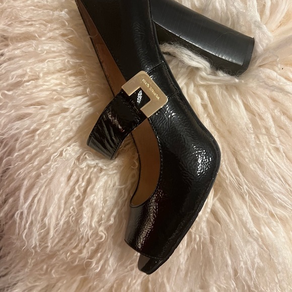Michael Kors Black Patent Leather Block Heel Peep Toe Mary Jane . Size 7 - Picture 7 of 16